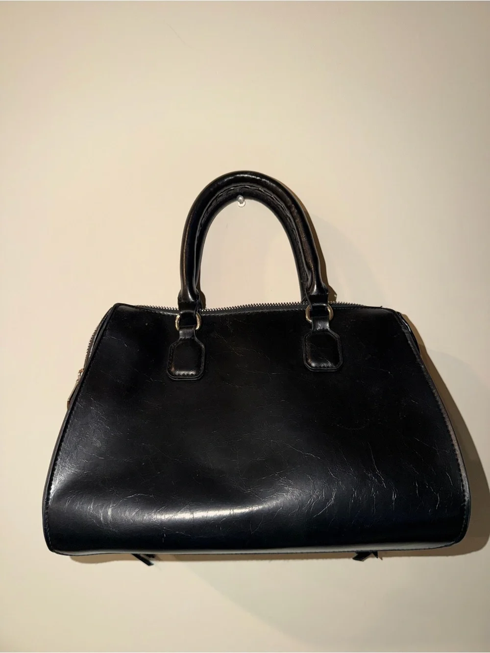 Steve Madden Black Leather Satchel with Silver Hardware